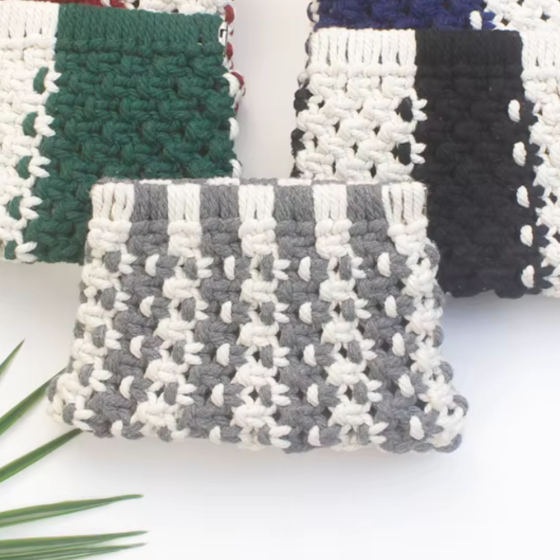 Набір макраме для рукоділля, для творчості та в'язання своїми руками гаманця 15.7х10см колір сірий з білим Кам'янець-Подільський