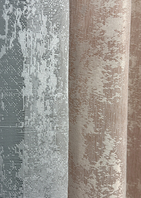 Комплект штор VR-Textil Жакард Мармур 150х270 2шт і Тюль 500х270 1290ш-1400т Бежево-пудровий з білим 71-120/4 Київ - фото 7