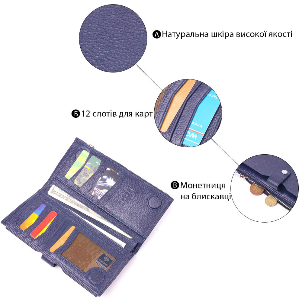 Стильний вертикальний гаманець із натуральної шкіри Синій (KARYA) Київ - фото 8