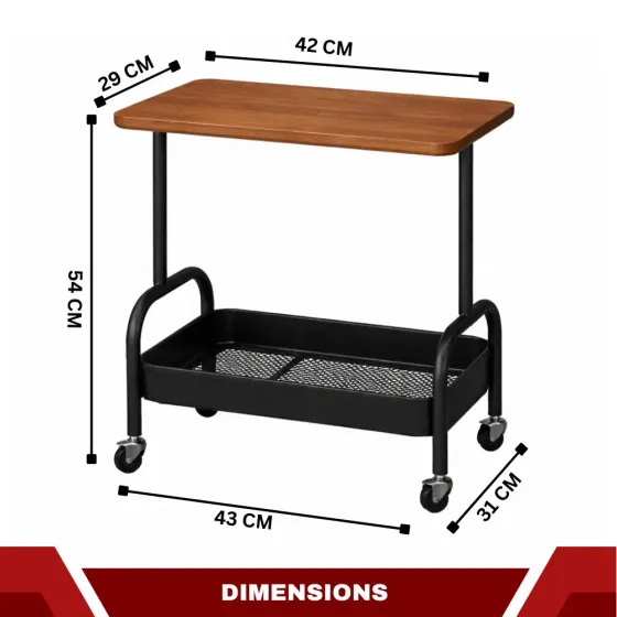 Стеллажная полка на колесах/ прикроватный органайзер / офисная тележка с деревянной полкой Коломия