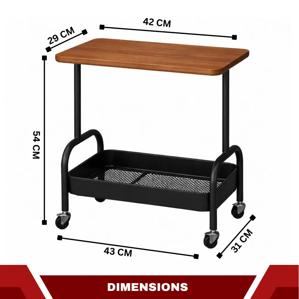 Стеллажная полка на колесах/ прикроватный органайзер / офисная тележка с деревянной полкой Коломия - фото 5