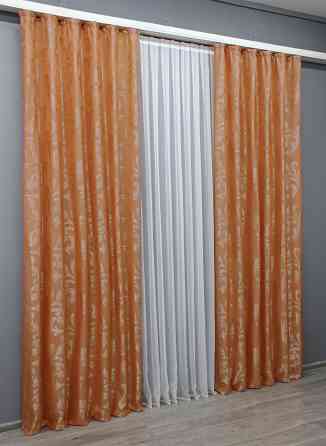Комплект готових штор VR-Textil Жакард Лілія № 1564ш Помаранчевий 150х270 см 2 шт (33-0441) Київ