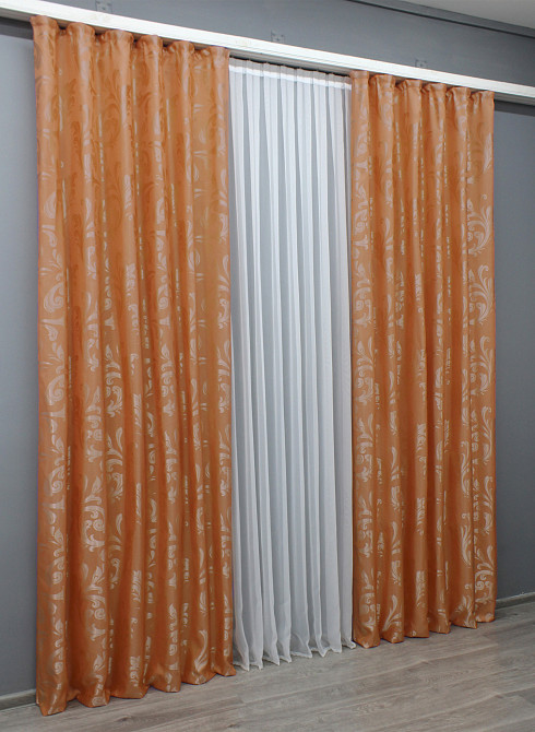 Комплект готових штор VR-Textil Жакард Лілія № 1564ш Помаранчевий 150х270 см 2 шт (33-0441) Київ - фото 4