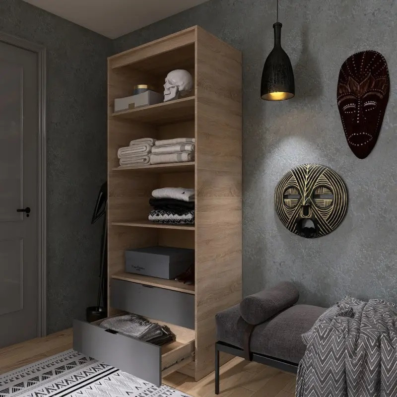 Шафа для одягу з 2 полицями над висувними шухлядами Еверест Сіті-800 80,2х50х204,6 см Дуб сонома/Графіт (DTM-071140) Дніпро - фото 5