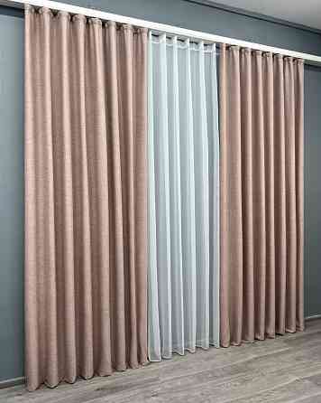 Комплект штор VR-Textil TWEED_V 100х270 2шт и Тюль 300х270 1916ш-1153т Пудровый с белым 71-147/1 Киев