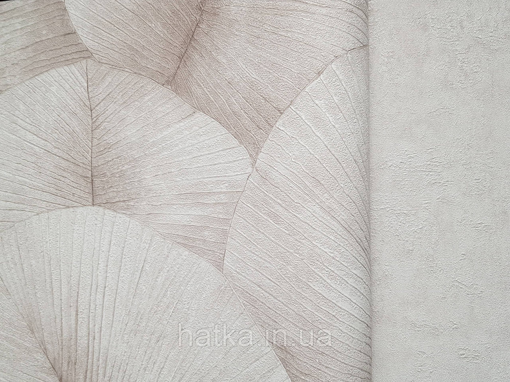 Шпалери вінілові на флізеліні Marburg Kumano 1.06х10 листя кремові бежеві зі сріблястим 3д лофт 34561 Київ - фото 3