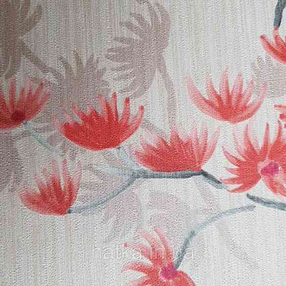 Шпалери вінілові Decoprint Breeze листя метелики квіти червоні, коричневі на бежевому японський мотив 0.53х10 Київ