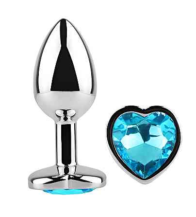 Анальна пробка з кристалом EGZO - Silver Heart Plug Aqua size M Sex Aura Київ