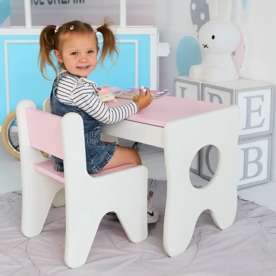 Набір дитячих меблів столик із шухлядою та стільчик 70х45х51 см (Білий з рожевим) Вінниця