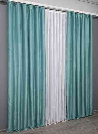 Комплект готовых штор VR-Textil Лен Парма № 1339ш Голубой 150х270 см 2 шт (33-0189) Киев