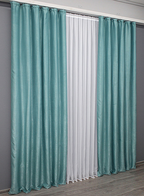 Комплект готових штор VR-Textil Льон Парма № 1339ш Блакитний 150х270 см 2 шт (33-0189) Київ - фото 5