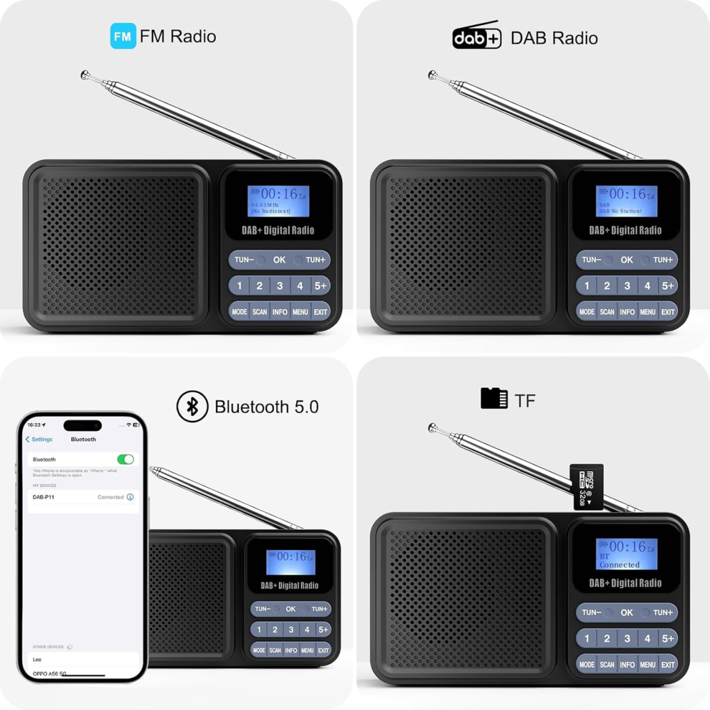 Портативне цифрове радіо Gallypek DAB/DAB+/FM, Bluetooth 5.0, сонячна панель, акумулятор 2200 мАг, USB, 2 будильники, чорне Київ - фото 8