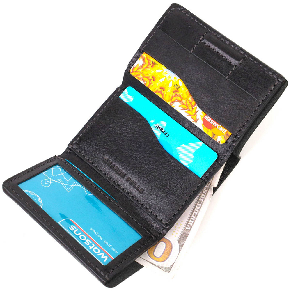 Практичне портмоне унісекс у три складання Чорний (GRANDE PELLE) Київ - фото 10