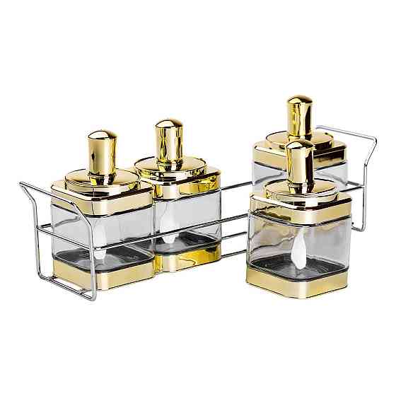 Набір банок для сипучих продуктів 4 штуки 350 мл скляні на металевій підставці HP-1336 Київ