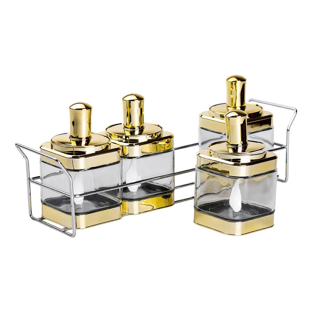 Набір банок для сипучих продуктів 4 штуки 350 мл скляні на металевій підставці HP-1336 Київ - фото 4