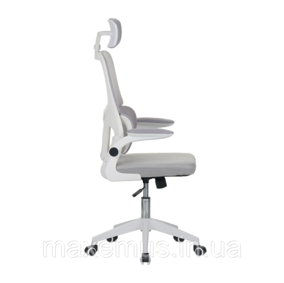 Офисное компьютерное кресло с подголовником и сеткой Bonro B-122 бело-серое (механизм Tilt до 120 кг) Мостиска