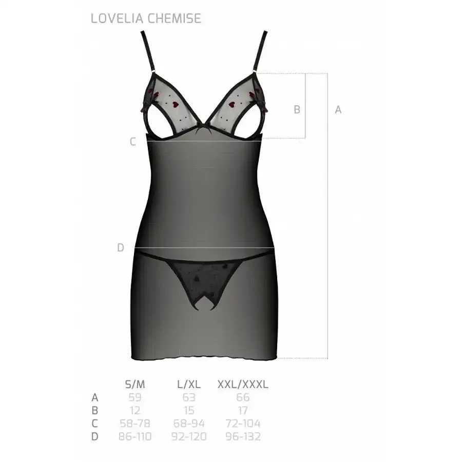 Сорочка з вирізами на грудях, стрінги Passion LOVELIA CHEMISE L/XL, black Львів - фото 7