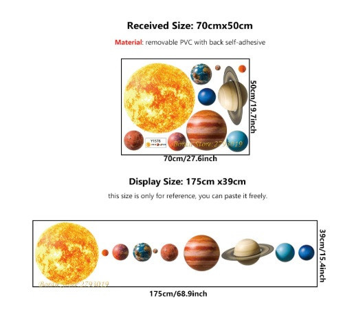 Наклейка космос Планеты на стену 50 на 70 см разноцветный Киев - изображение 3