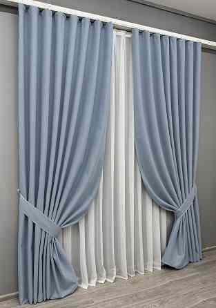 Комплект готових штор VR-Textil Блекаут двосторонній ASHEN NIGHT № 1839ш Блакитний 200х290 см 2 шт (32-201) Київ