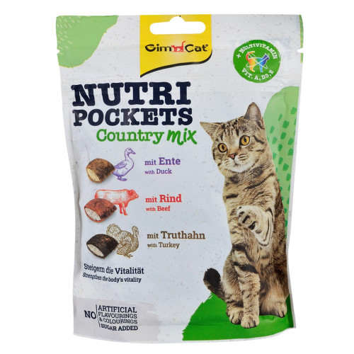 Лакомство витаминное GimCat Nutri Pockets Кантри микс для кошек с уткой говядиной и индейкой 150 г Киев - изображение 1