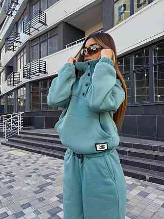 Жіночий стильний теплий повсякденний костюм-двійка на флісі Оливка, 42/44 Одеса