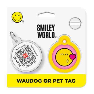 Адресник для тварин WAUDOG Smart ID з QR паспортом "Смайли на рожевому", коло 30 мм (230-0187) Вінниця