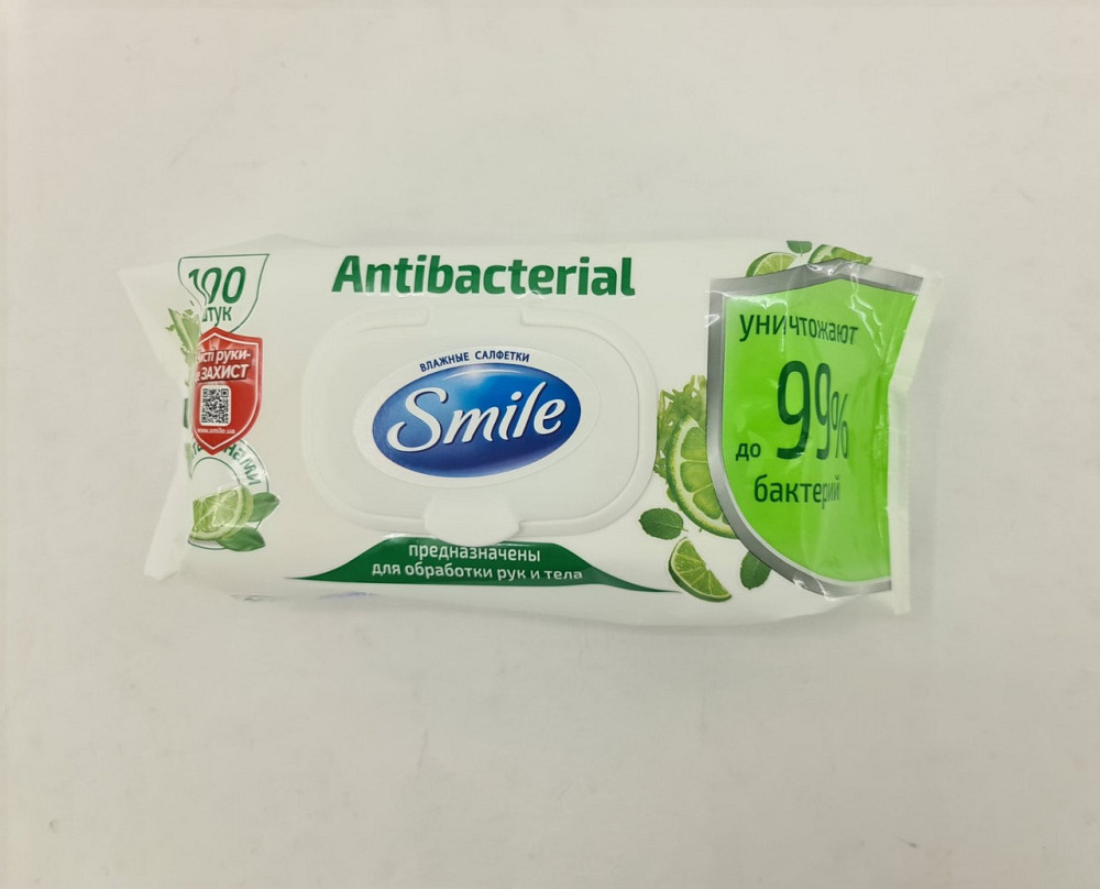Волога серветка SMAILE 100шт Antibacterial з клапаном (1 пач.) Харків - фото 4
