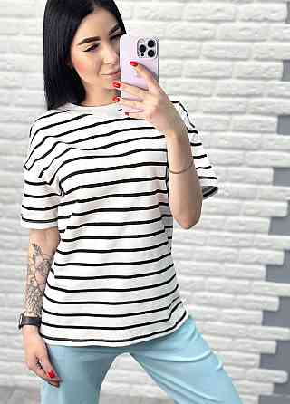 Подовжена футболка в смужку "Modis" оптом від виробника | Норма і батал Чорний, 46-48 Київ