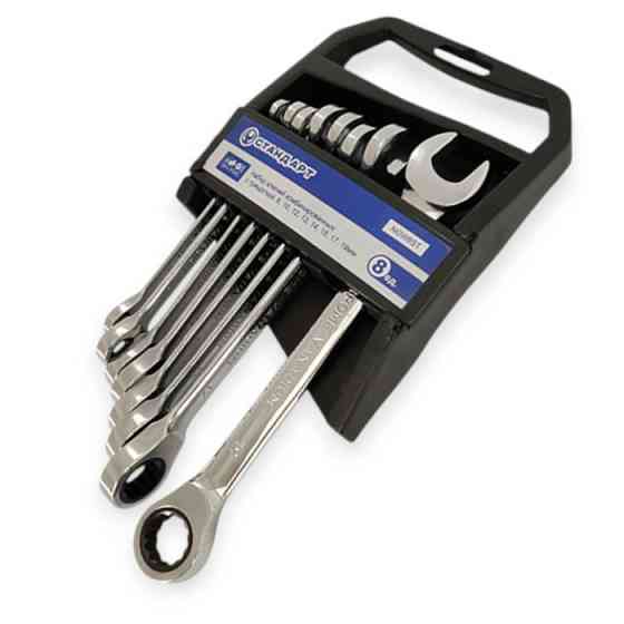 Набор ключей рожково-накидных с трещеткой 8-19 мм 8 шт (планшет) CrV Стандарт Мукачево