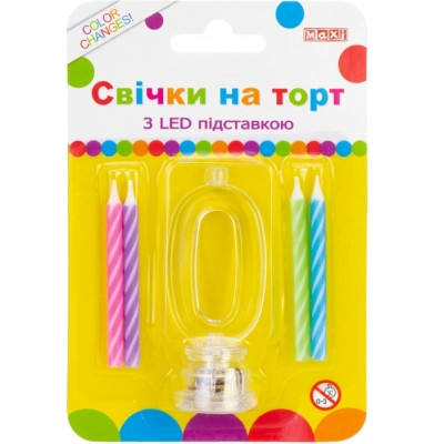 Свічка Maxi 4 шт, на торт з LED підставкою "0", що світиться (MX701007-0) Вінниця - фото 1