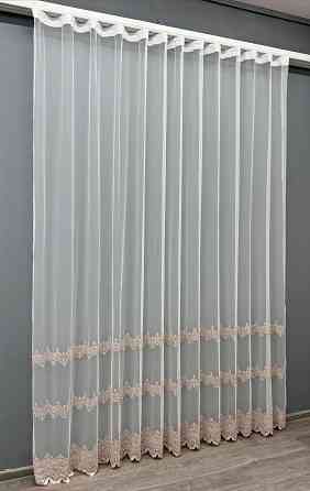 Тюль VR-Textil 1469т Грек-сетка с вышивкой Молочный с пудровым 300х270 см (40-004) Киев