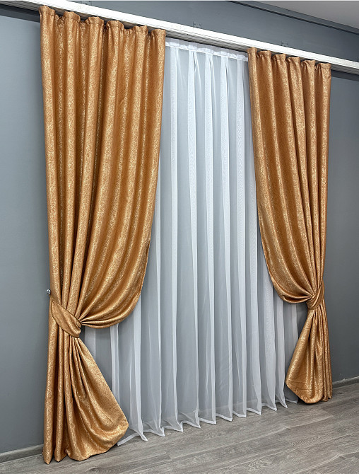 Комплект готовых штор VR-Textil Софт № 1745ш Золотистый 150х275 см 2 шт (33-0642) Киев - изображение 3