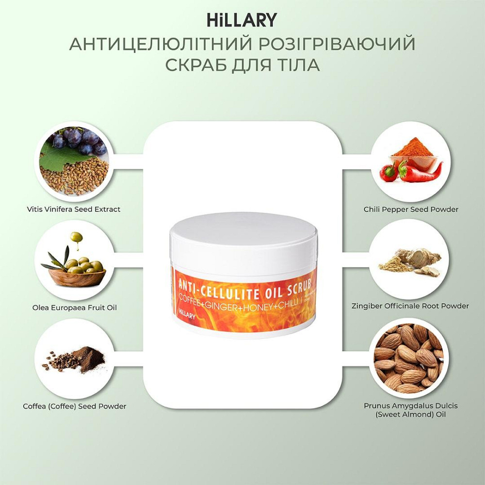 Антицеллюлитный разогревающийся скраб для тела Hillary Anti-cellulite Oil Scrub, 200 г Киев - изображение 10