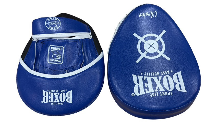 Лапи боксерські ергономічні (гнуті) BOXER NEW 2013-N1,  шкірзам Вишневе - фото 2