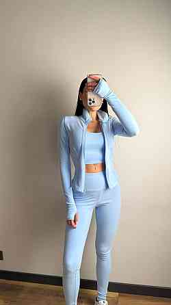 Женский термо костюм тройка: кофта топ и лосины трикотаж пума Голубой, 44/46 Одесса