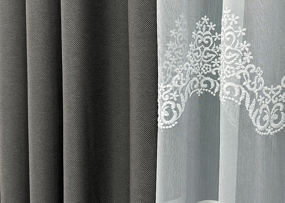 Комплект штор VR-Textil рогожка преміум TERRA LUXE 200х270 2шт і Тюль 500х270 1857ш-1704т Графітовий з білим 71-111/6 Київ - фото 8