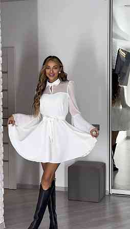 Женское нежное платье с шифоновыми рукавами и воланами костюмка + шифон Молочный, 46/48 Одесса