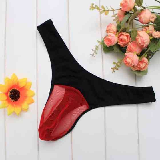 Мужские стринги с сеткой универсальный черно-красный Киев