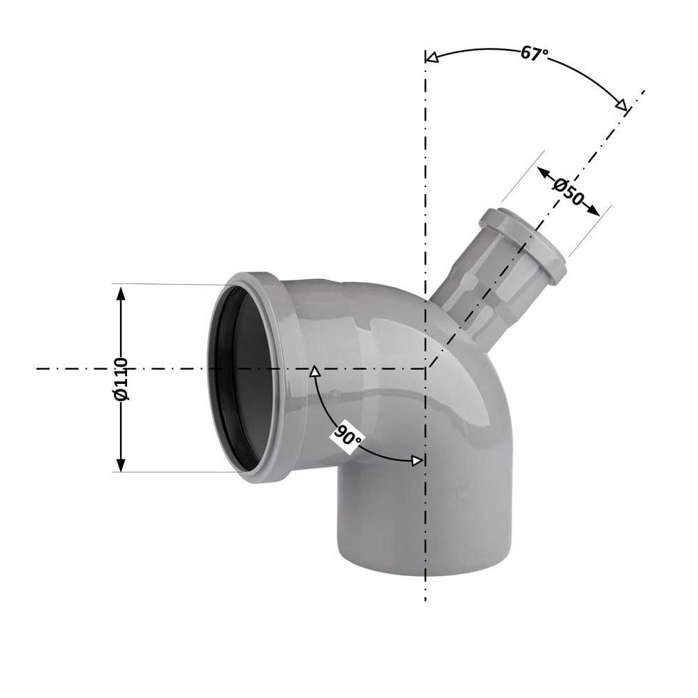 Колено 110x90° с отводом 50х67° TA Sewage Киев - изображение 2
