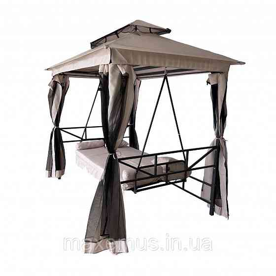 Садовые качели B0 02 с навесом подушками и москитной сеткой качели для сада и дачи бежевая Мостиська