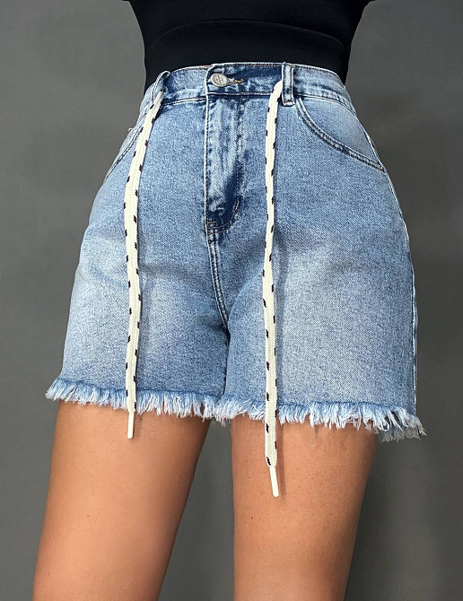 Шорти жіночі джинсові Vanver 2057 з резинкою на талії та шнурком блакитні, блакитний, 33, 33, 90 см, 118 см Київ - фото 4