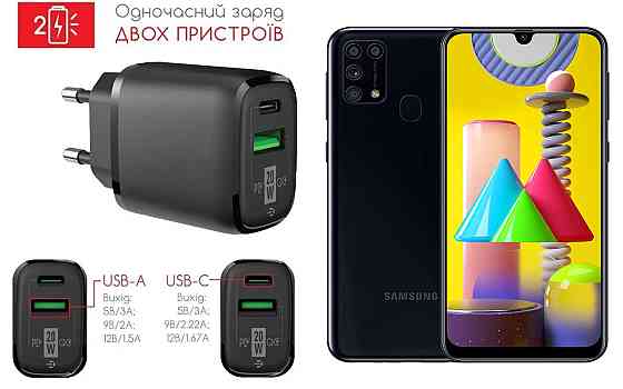 Сетевое зарядное устройство для Samsung Galaxy M31, 20W 3A, Quick Charge 3.0 Киев