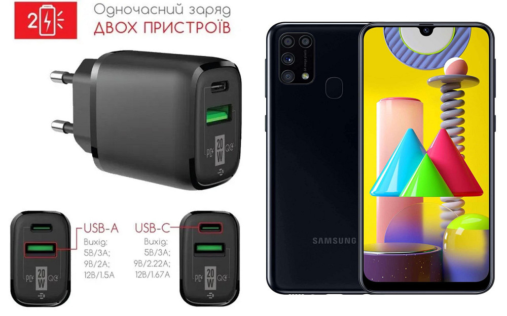 Сетевое зарядное устройство для Samsung Galaxy M31, 20W 3A, Quick Charge 3.0 Киев - изображение 1