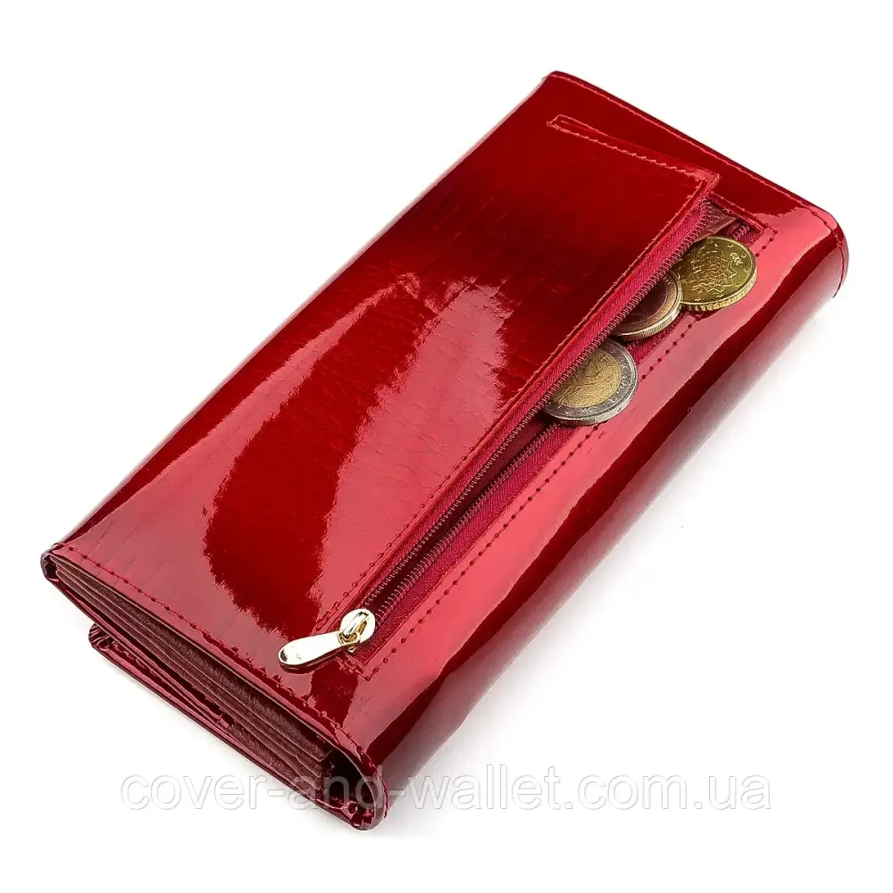 Красивий шкіряний жіночий лаковий гаманець червоного кольору Helen Verde Київ - фото 8