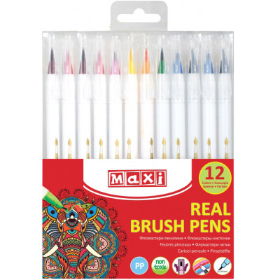 Фломастери Maxi пензлики REAL BRUSH, 12 кольорів, лінія 0,5-6 мм (MX15232) Вінниця - фото 1