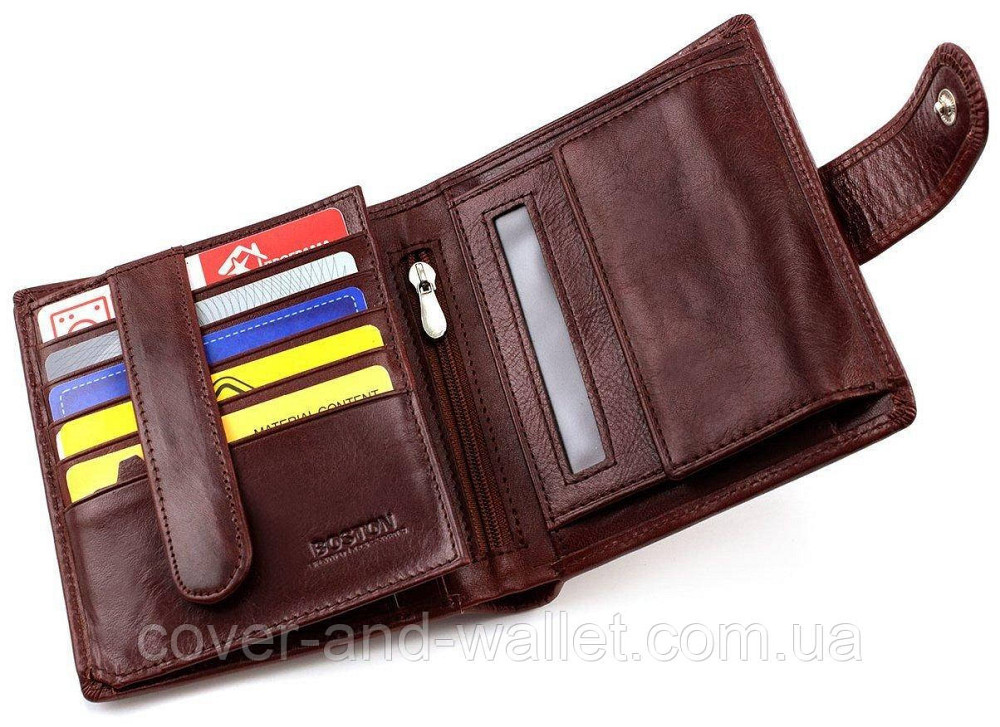 Чоловічий вертикальний гаманець із коричневої гладкої шкіри Boston Київ - фото 3
