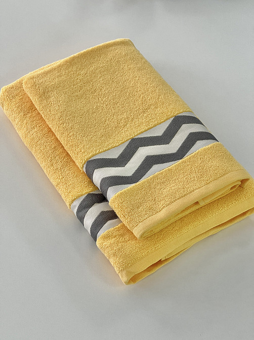 Комплект махровых полотенец Ideal Textile с бордюром 2 шт (50х90см + 70х140см) Жовтий Черновцы - изображение 5