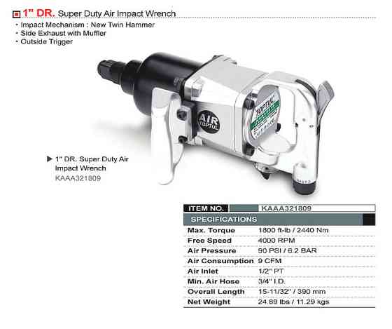 Пневмогайковерт вантажний TOPTUL 1" 2440N/m 4000 об/хв KAAA321809 Одеса