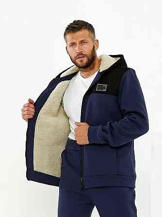 Чоловічий теплий зимовий спортивний костюм на хутрі Синьо-чорний 56/58 Харків