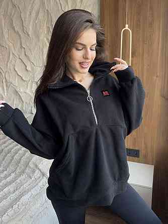 Жіночий теплий худі в спортивному стилі без капюшона турецький фліс Чорний, 48/52 Одеса